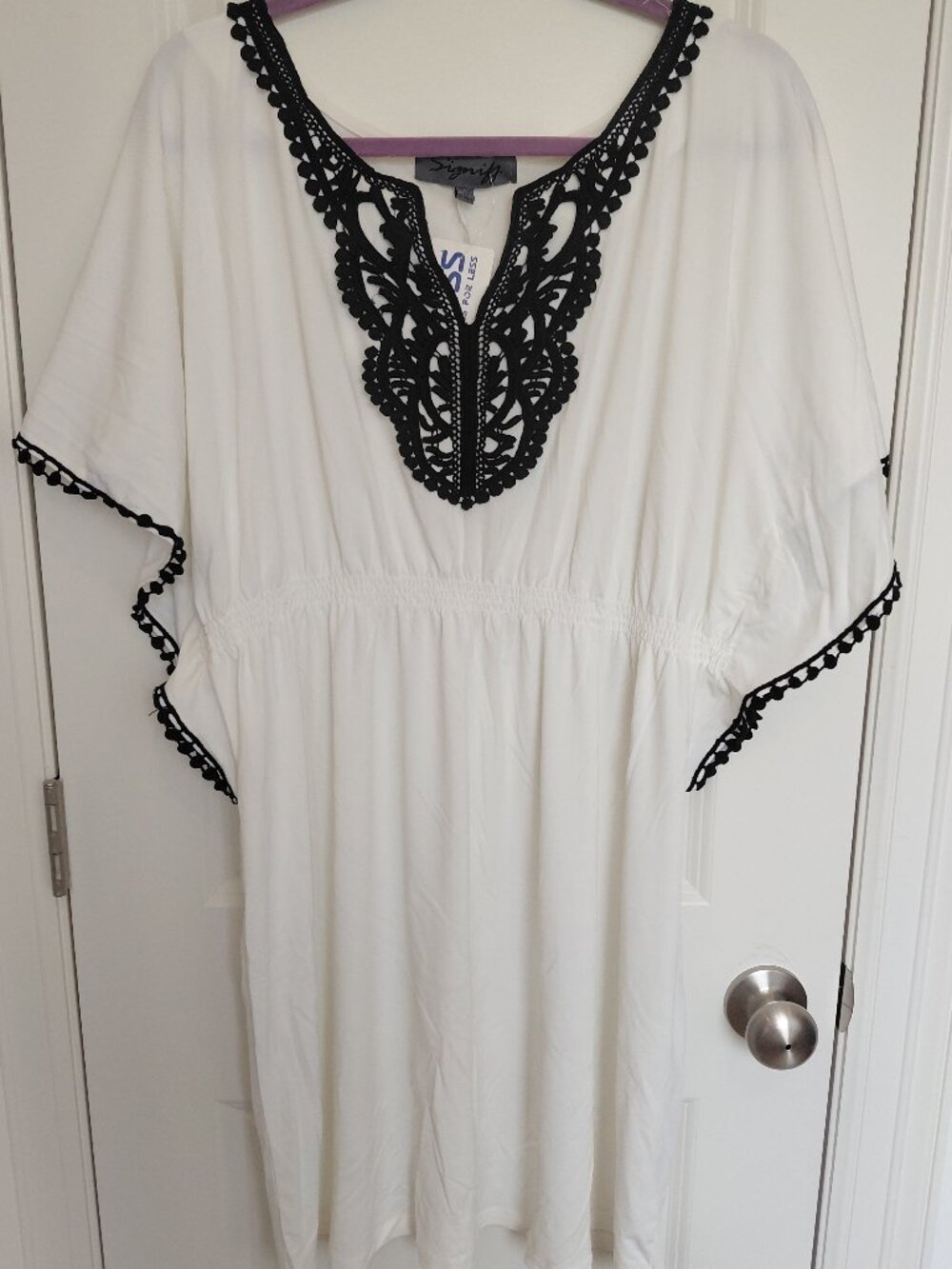 White Dress with Black Lace Trim